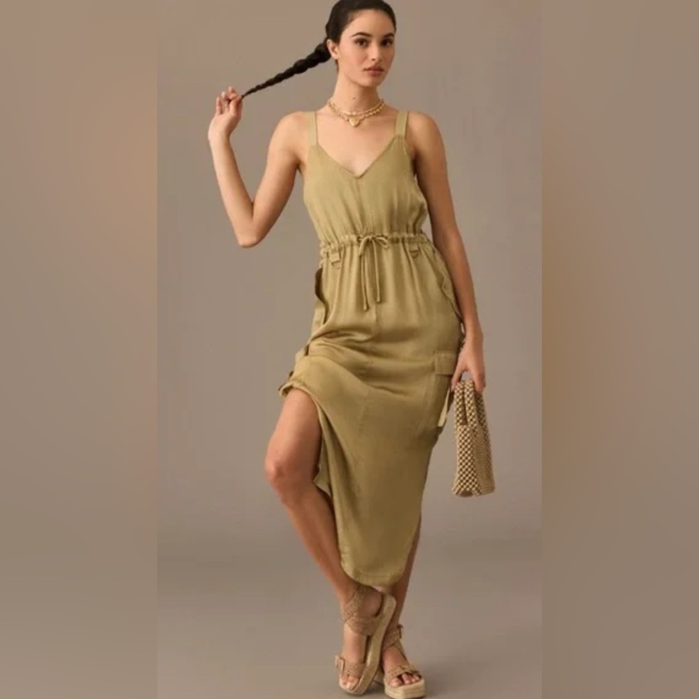 NWT Love the Label Tie Waist Utility Green Midi Dress Size XS